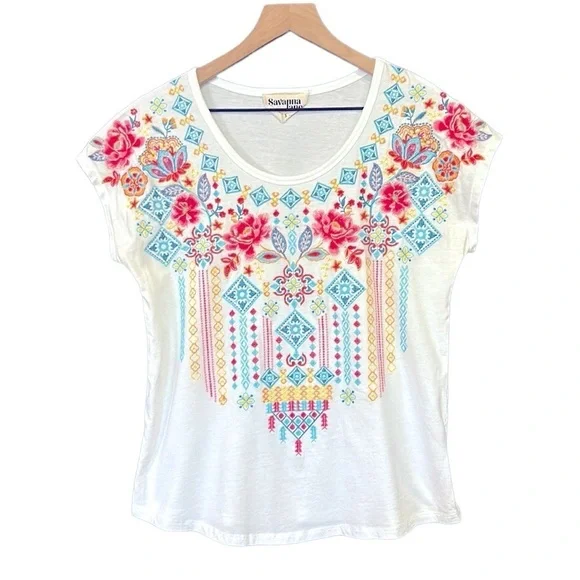 Savanna Jane Floral Embroidered Top White Size Small - Picture 2 of 11